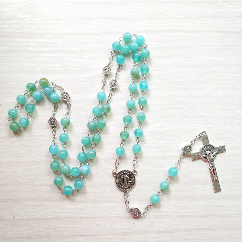 Collana con ciondolo rosario in argento con medaglia amazzonite Olivenorma