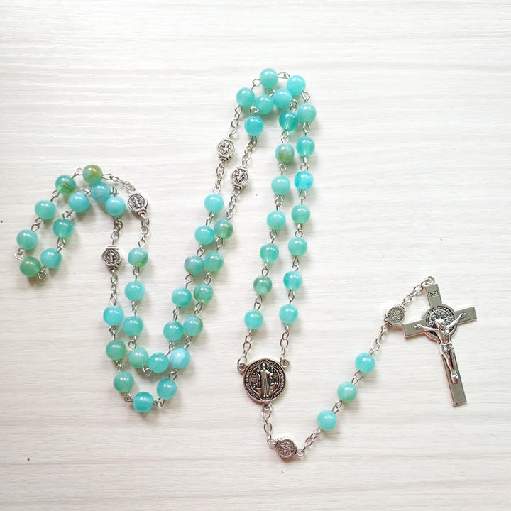 Collana con ciondolo rosario in argento con medaglia amazzonite Olivenorma