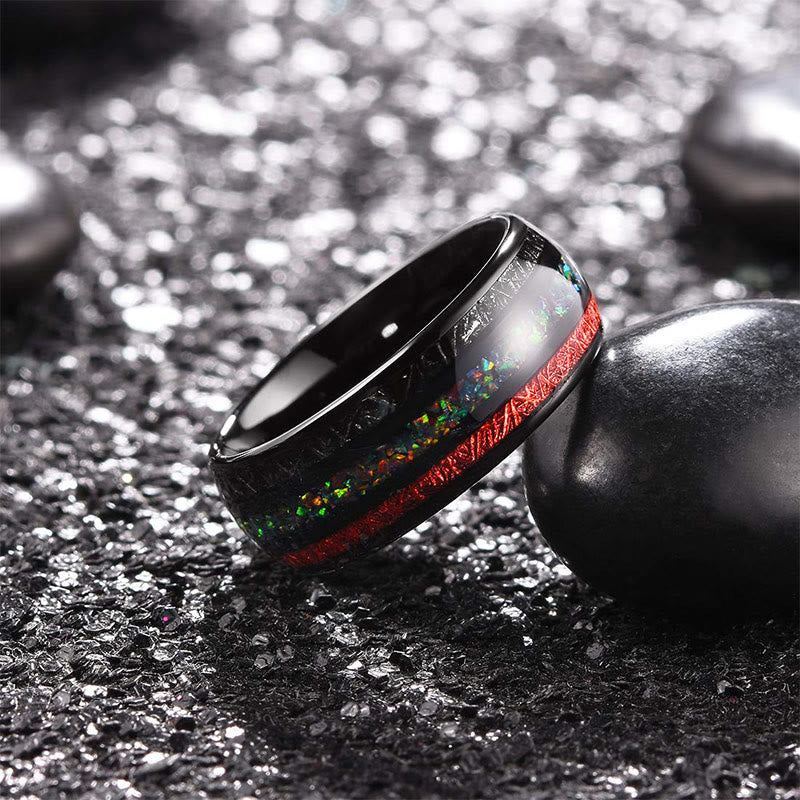 Olivenorma Color Opal 8mm Anello da uomo in carburo di tungsteno nero 