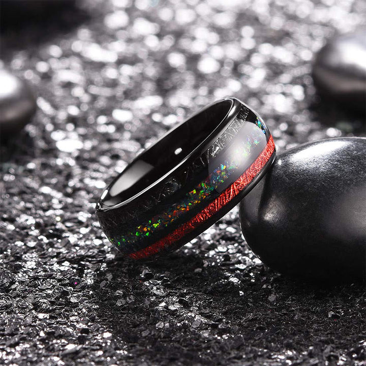 Olivenorma Color Opal 8mm Anello da uomo in carburo di tungsteno nero 