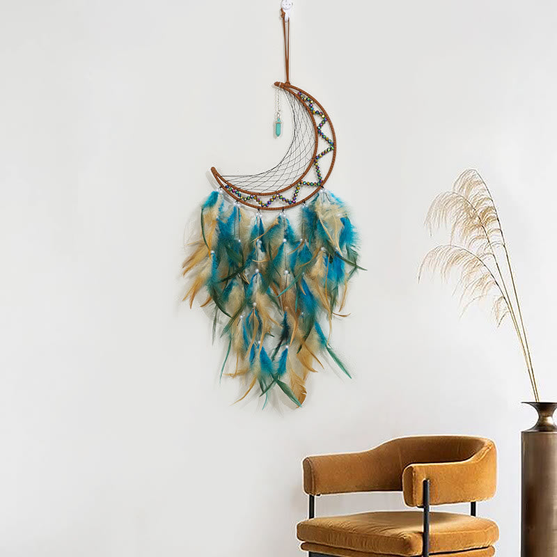 Olivenorma Ciondolo Turchese Ematite Perline Luna Piuma Acchiappasogni 