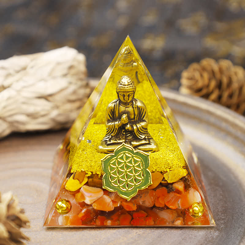 Olivenorma Red Jasper con piramide di orgone del Buddha 