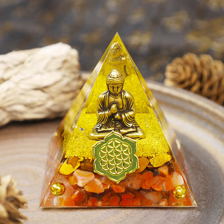 Olivenorma Red Jasper con piramide di orgone del Buddha 