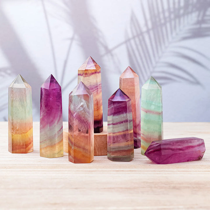 Olivenorma Natural Rainbow Fluorite Esagonale Pilastri Bacchette di Cristallo