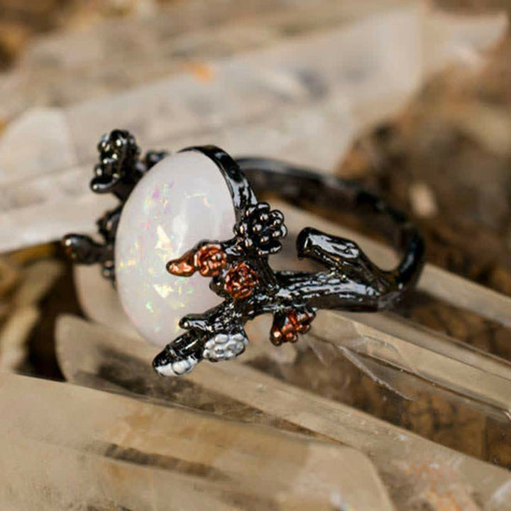Olivenorma "Midnight Blossom": -Anello Magic Tree Opal