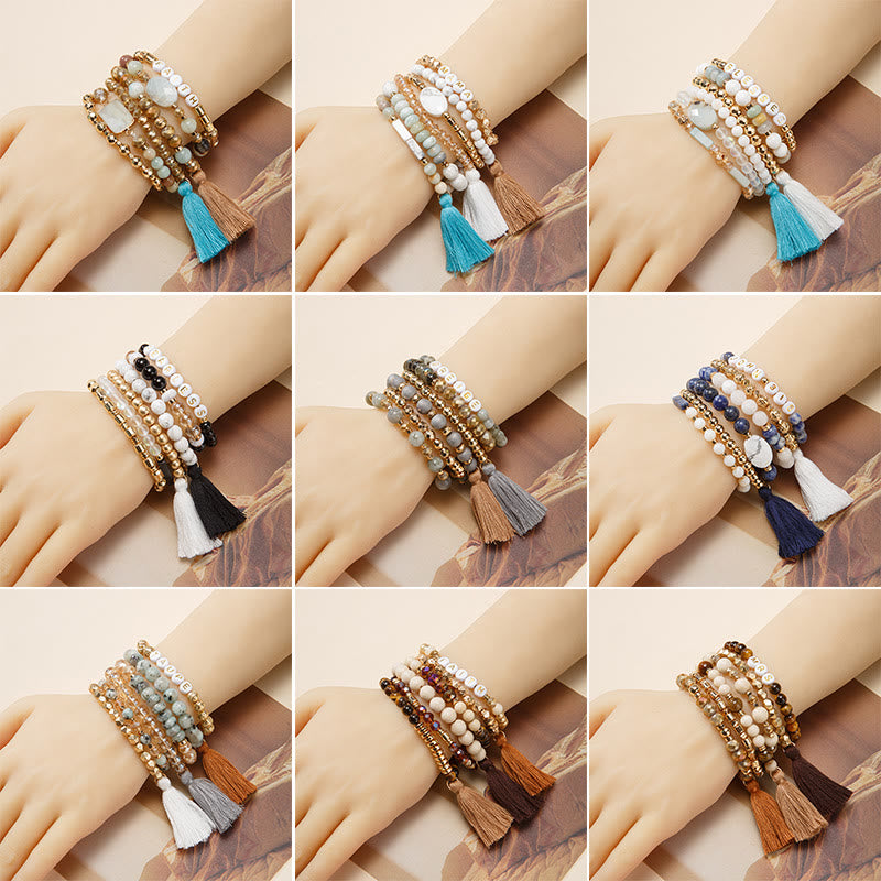 Olivenorma Set di 6 bracciali in cristallo naturale inciso