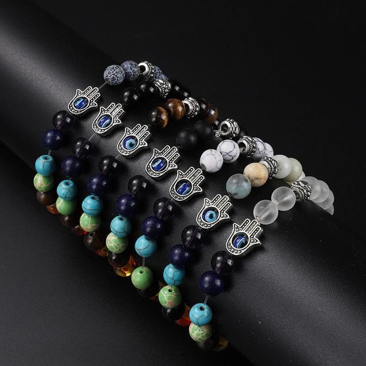 Olivenorma Braccialetto di perline Hamsa con occhio malvagio Chakra colorato