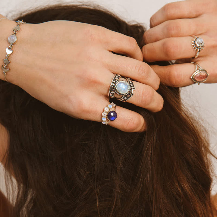 Anello Olivenorma Bohemia Retro Moonstone Moon Star
