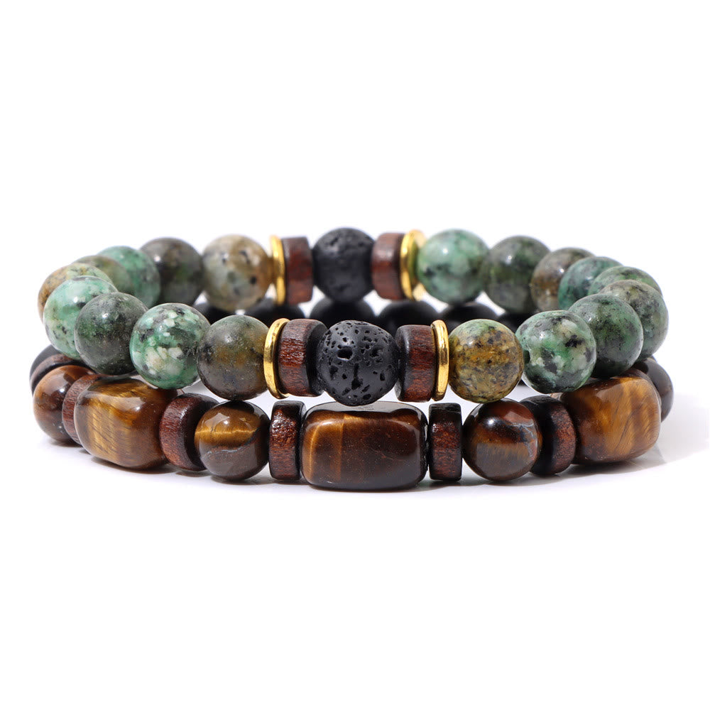 Olivenorma Set di bracciali in pietra occhio di tigre turchese africano