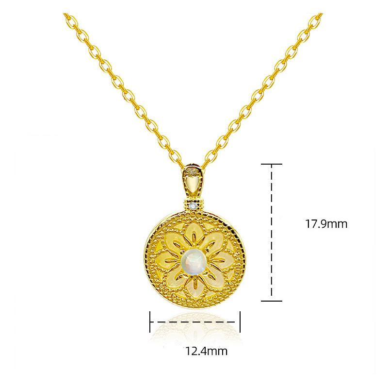 Collana con ciondolo rotondo a forma di fiore in pietra di luna Olivenorma