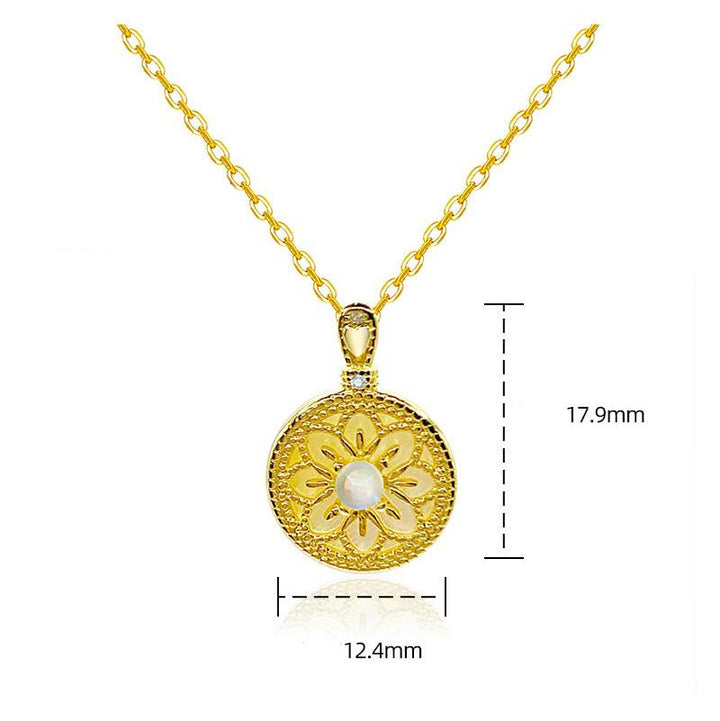Collana con ciondolo rotondo a forma di fiore in pietra di luna Olivenorma