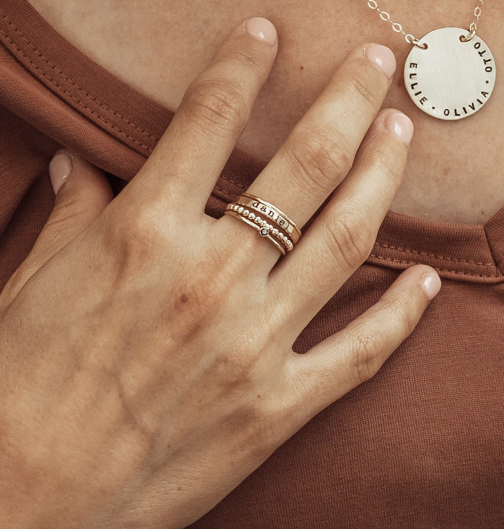 Olivenorma Anello con incisione del nome della pietra portafortuna della mamma