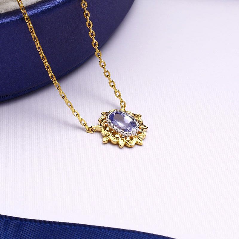 Collana con ciondolo semplice retrò in stile europeo con zaffiro Olivenorma