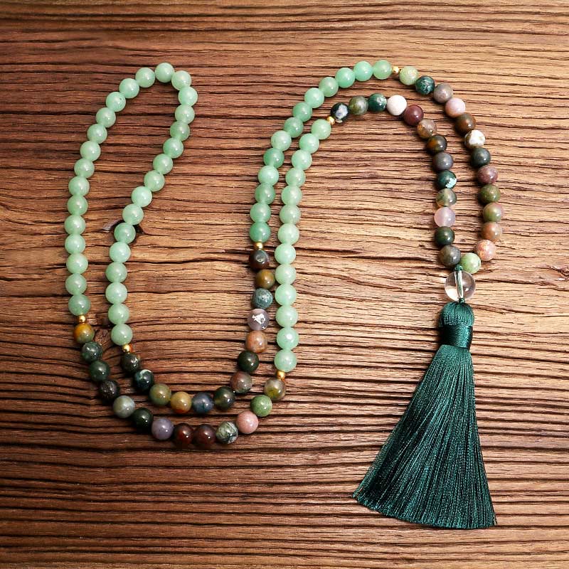 Collana Bracciale Mala in Agata Indiana Verde Avventurina Olivenorma 