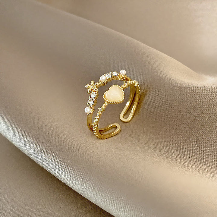 Anello regolabile Olivenorma Cat's Eye Stone Bianco Zircone 