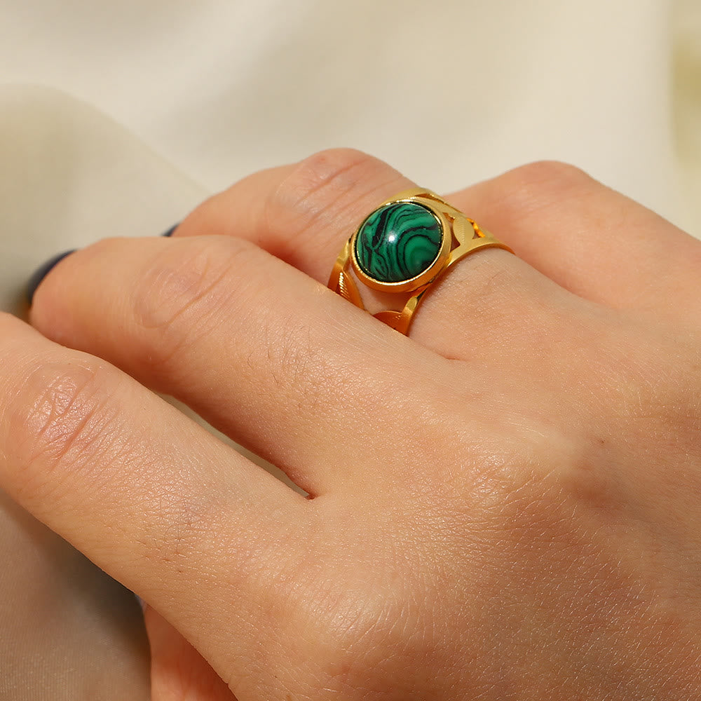 Olivenorma Anello aperto in malachite naturale verde oro