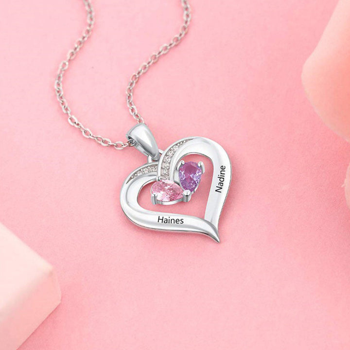 Collana personalizzata e incisa con pietre portafortuna a forma di cuore Olivenorma