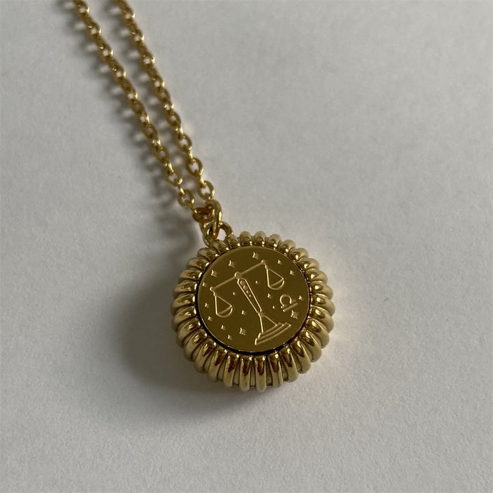 Olivenorma Zodiaco Rotondo Ciondolo Collana in Acciaio al Titanio Oro 18k