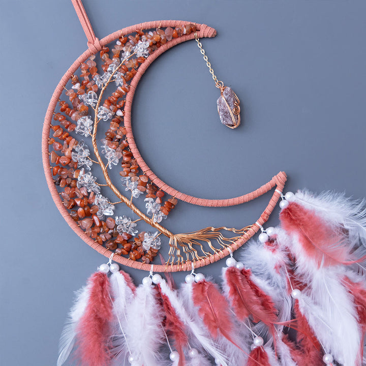 Olivenorma Ghiaia naturale intrecciata Albero della vita Luna Dream Catcher