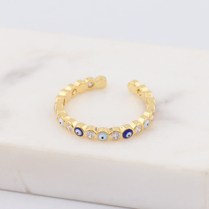 Olivenorma Anello regolabile con zircone bianco e colorato malocchio 