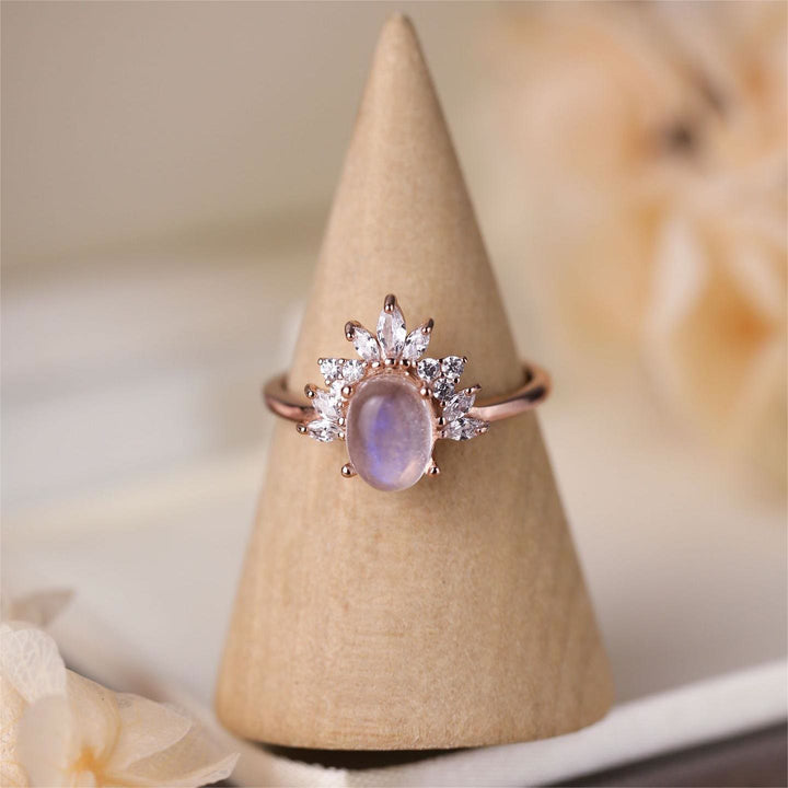 Anello in argento sterling 925 con pietra di luna ovale Olivenorma 