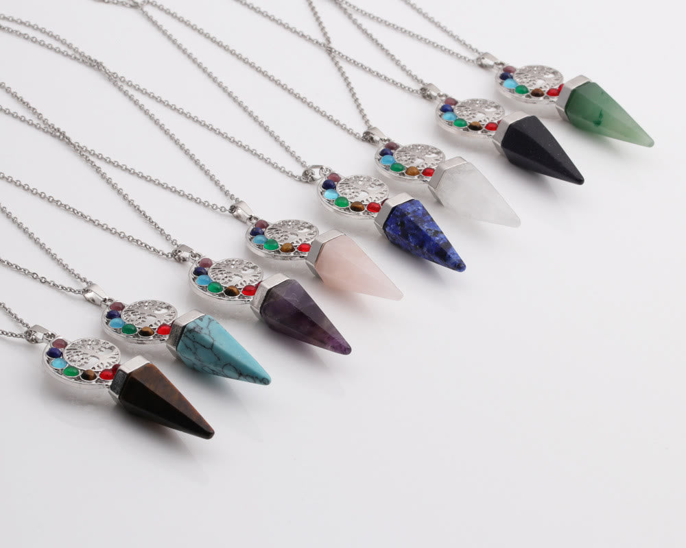 Collana con ciondolo albero della vita chakra cristallo esacone Olivenorma 