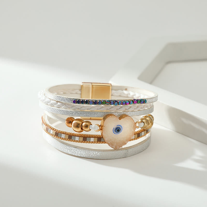 Olivenorma "Tripla protezione" Braccialetto con perline dorate e cristallo a forma di cuore contro il malocchio