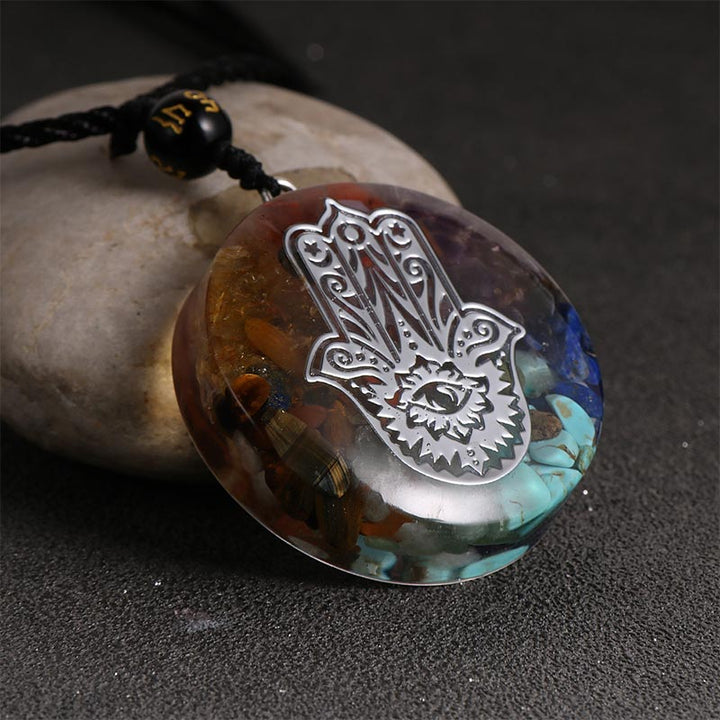 Collana con simbolo del malocchio in pietra di cristallo naturale dei chakra Olivenorma 