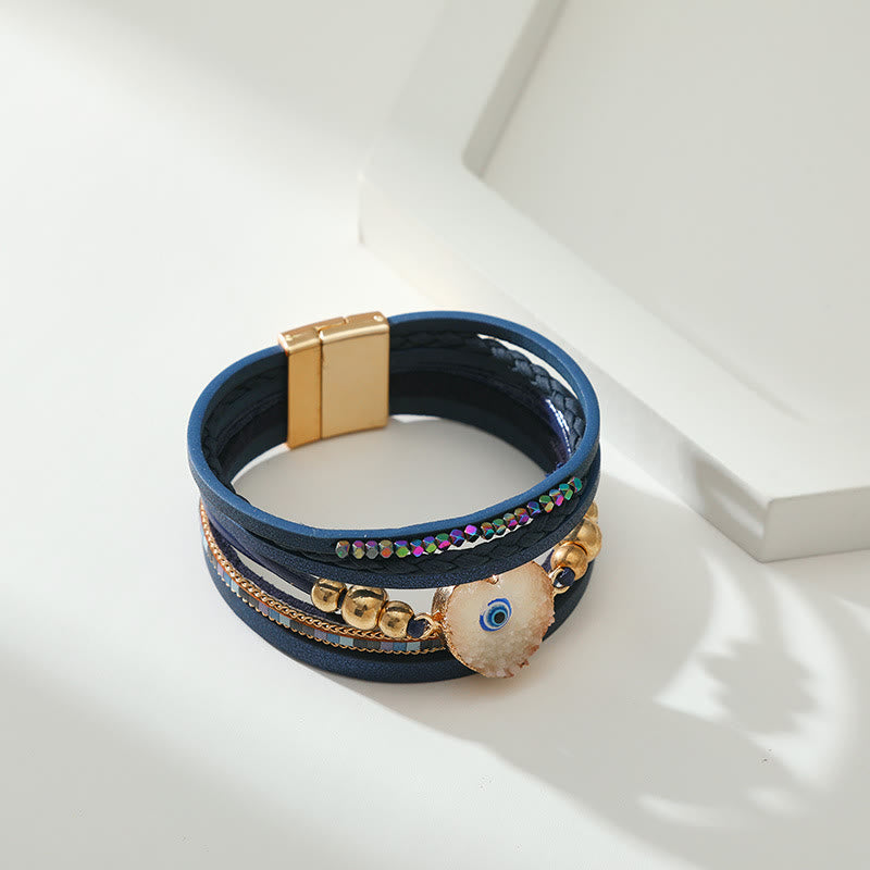 Olivenorma "Tripla protezione" Braccialetto con perline dorate e cristallo a forma di cuore contro il malocchio