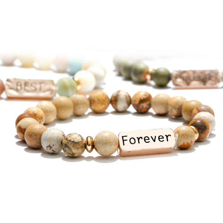 Olivenorma Natural Gemstone Best Friend Forever Set di 3 bracciali con incisione