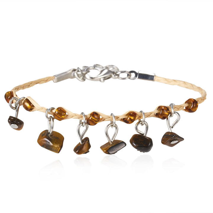 Bracciale intrecciato con ghiaia, nappa, ossidiana, occhio di tigre e ametista Olivenorma