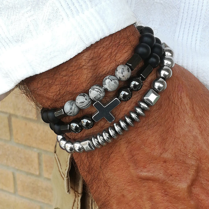 Bracciale da uomo con set di pietre preziose impilabili Olivenorma