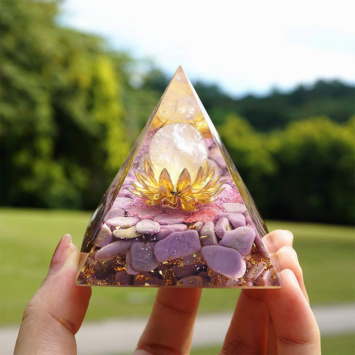 Piramide di orgone curativa Olivenorma Lepidolite con quarzo rosa