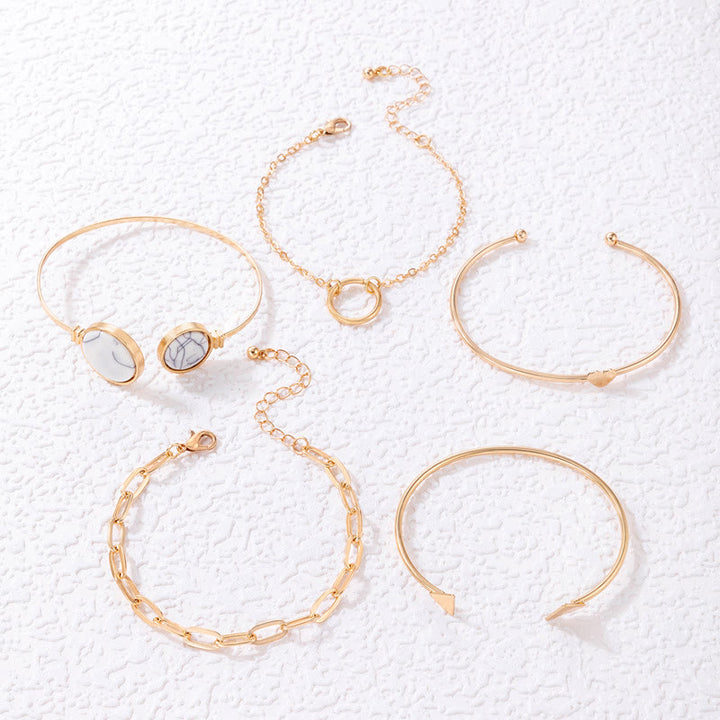 Olivenorma Set di cinque bracciali aperti in lega di pietra naturale 