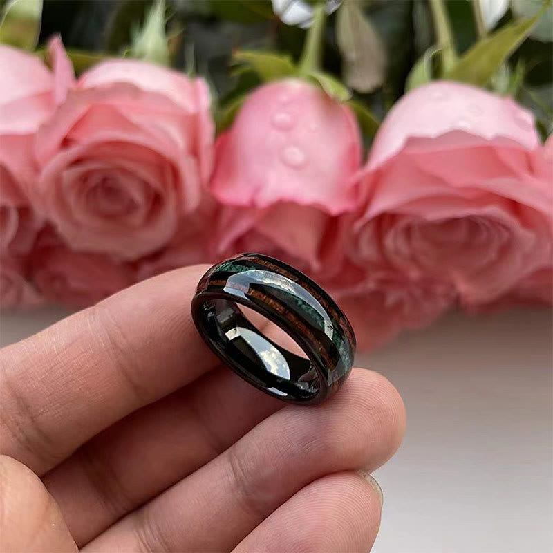 Olivenorma"Strong Shield" - Malachite con anello in acciaio al tungsteno