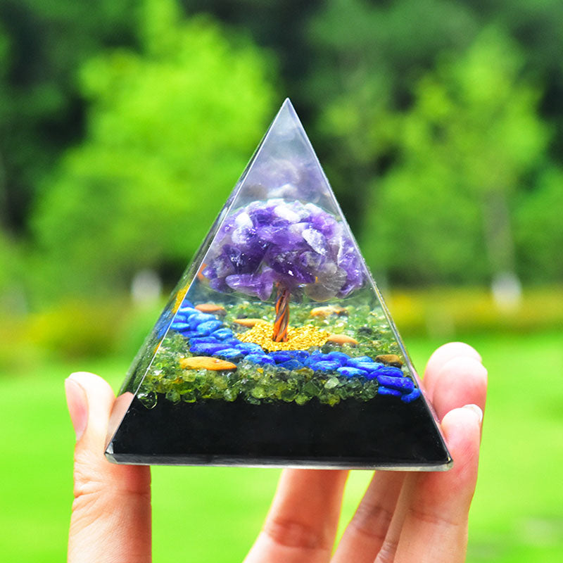 Olivenorma Ametista Peridoto Ossidiana Lapislazzuli Albero della vita Orgone Piramide